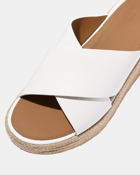 Espadrille Leather Wedge Cross Slides in Tan - Image 3