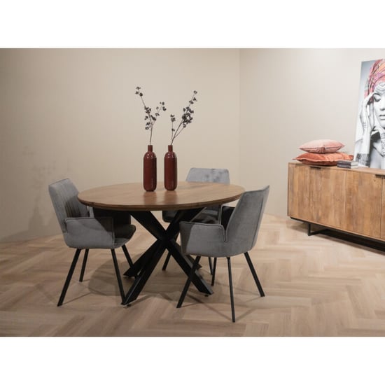Livingfurn eetkamertafel jesper round 140cm mangohout / gecoat staal - Image 2