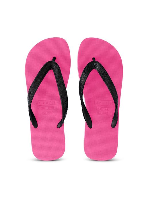 Python zwarte teenslippers neonroze - Image 1