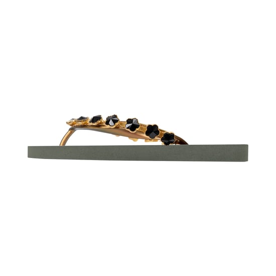 Zwarte bloemen teenslippers legergroen - Image 2