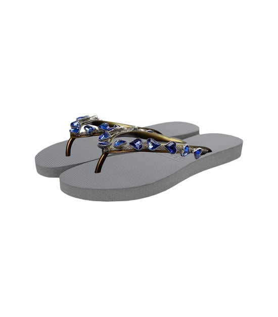 Hartvormige blauwe teenslippers zilver - Image 3