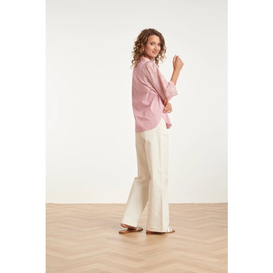 Smashed Lemon Gestreepte blouse met broderie mouwen | - Image 3