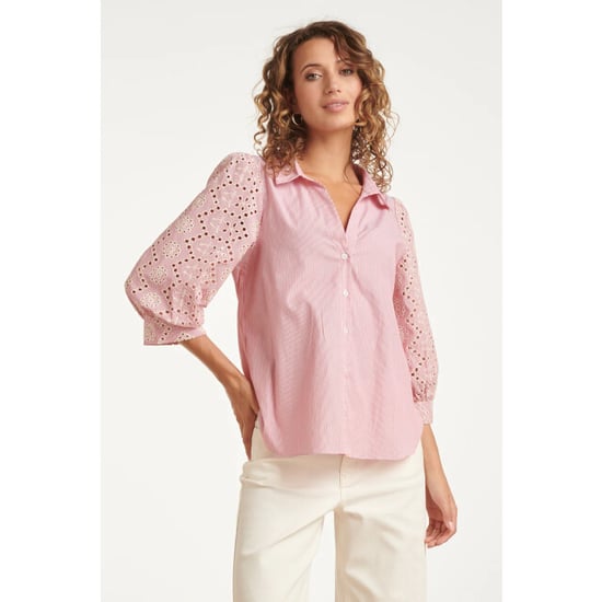 Smashed Lemon Gestreepte blouse met broderie mouwen | - Image 4