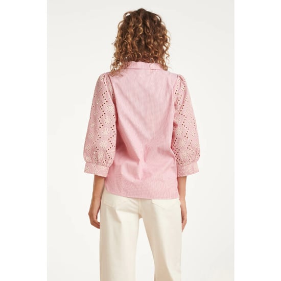 Smashed Lemon Gestreepte blouse met broderie mouwen | - Image 5