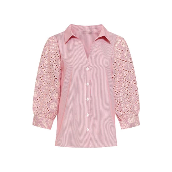 Smashed Lemon Gestreepte blouse met broderie mouwen | - Image 6