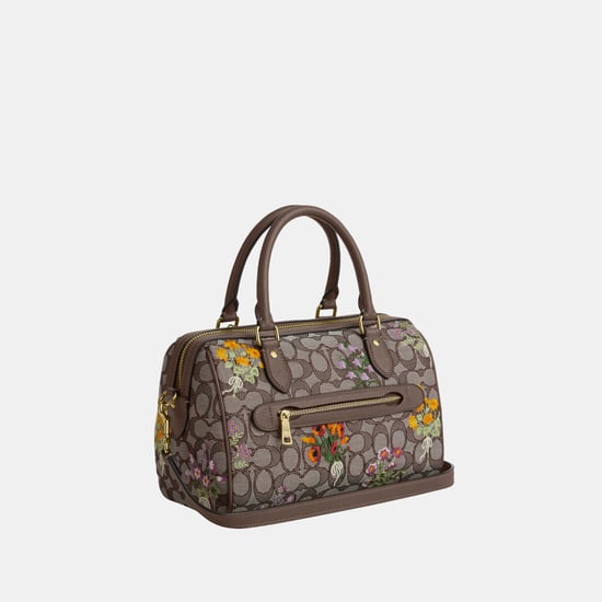 Rowan Satchel Bag In Signature Jacquard With Floral Embroidery - Image 2