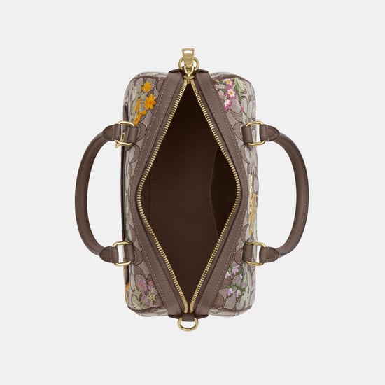 Rowan Satchel Bag In Signature Jacquard With Floral Embroidery - Image 4