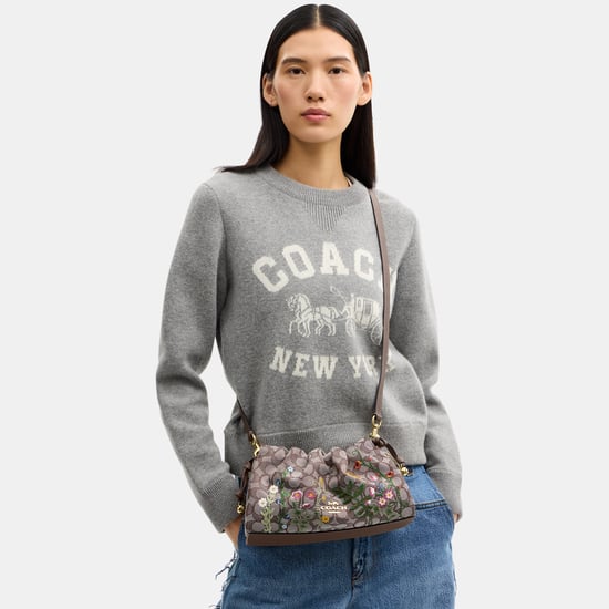 Faye Shoulder Bag In Signature Jacquard With Floral Embroidery - Image 5