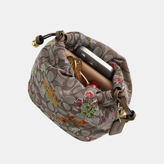 Faye Mini Drawstring Bag In Signature Jacquard With Floral Embroidery - Image 3