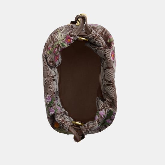 Faye Mini Drawstring Bag In Signature Jacquard With Floral Embroidery - Image 4