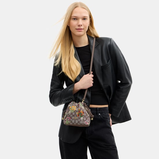 Faye Mini Drawstring Bag In Signature Jacquard With Floral Embroidery - Image 5