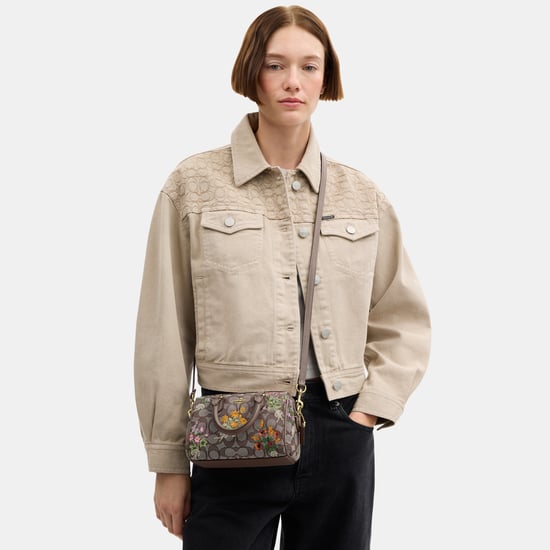 Mini Rowan Crossbody Bag In Signature Jacquard With Floral Embroidery - Image 5