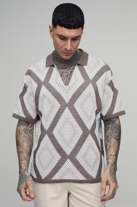 Tall Relaxed Crochet Tapestry Knitted Polo - Image 1