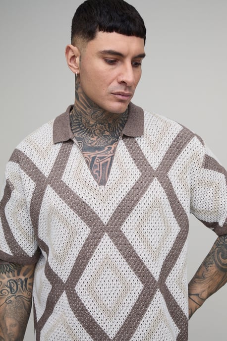 Tall Relaxed Crochet Tapestry Knitted Polo - Image 3