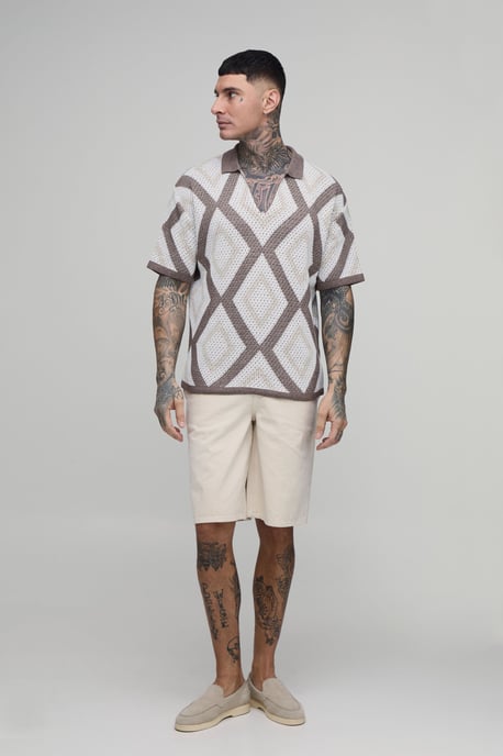 Tall Relaxed Crochet Tapestry Knitted Polo - Image 4