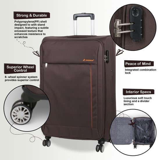 Lightweight Brown Soft Casing Suitcases 8 Wheel Travel Luggage - Image 4