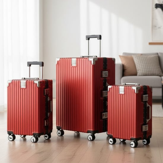 Red Hardshell Dual 4 Wheel ABS Bagagetrolley Hard Shell Cabin Koffer Set - Image 1