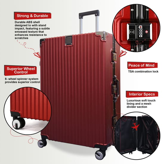 Red Hardshell Dual 4 Wheel ABS Bagagetrolley Hard Shell Cabin Koffer Set - Image 4