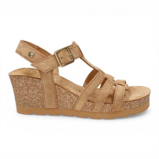 Panama Jack Women's Wedge Heel Bark Brown Suede Leather Sandals - Vero B1 - Image 1