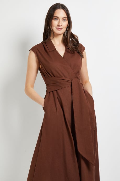 Linen Blend Belted Midi Dress - Image 2