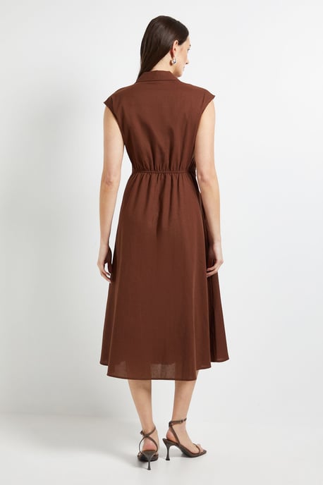 Linen Blend Belted Midi Dress - Image 3