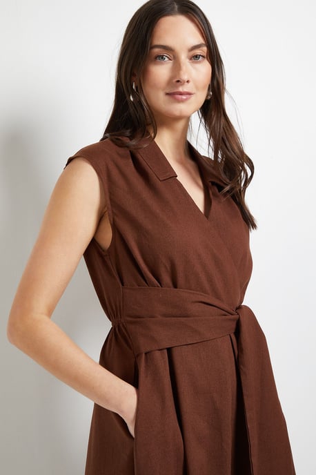 Linen Blend Belted Midi Dress - Image 4