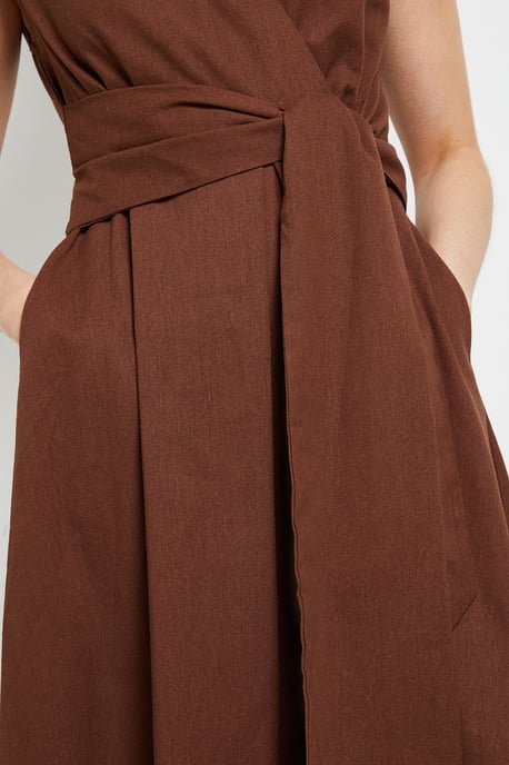 Linen Blend Belted Midi Dress - Image 5