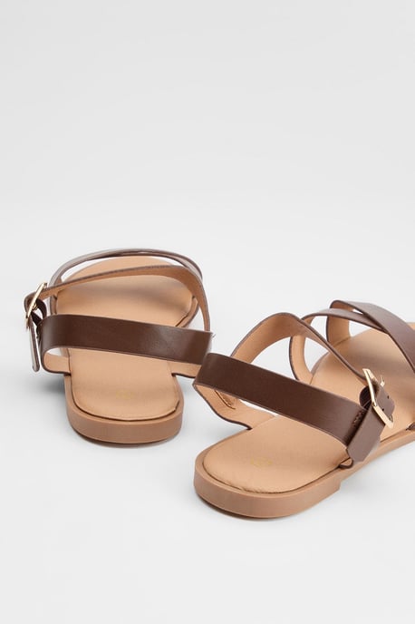 Florence Faux Leather Cross Strap Flat Sandals - Image 2