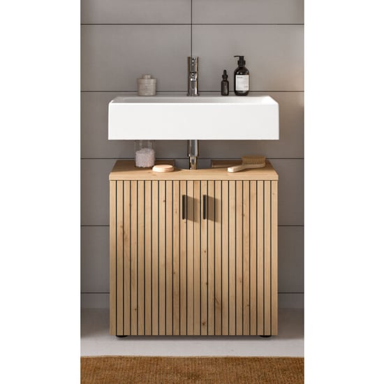 Furnilux Wastafelkast in artisan oak stijlvolle badkamer opbergkast met 2 deuren - Image 2