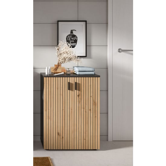 Furnilux Moderne badkast basalt en eik compacte opbergoplossing voor jouw badkamer - Image 5