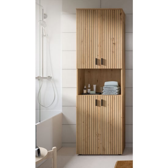 Furnilux Badkast in artisan eik 4 deuren met veel opbergruimte 60x192x30 cm - Image 5