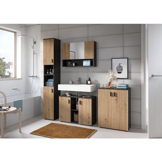 Furnilux Spiegelkast basalt en 3 deuren met spiegel ruime badkamer opbergkast - Image 2