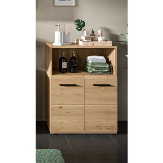 Furnilux Brede badkamerkast in artisan eik opbergoplossing met schappen en deuren - Image 5