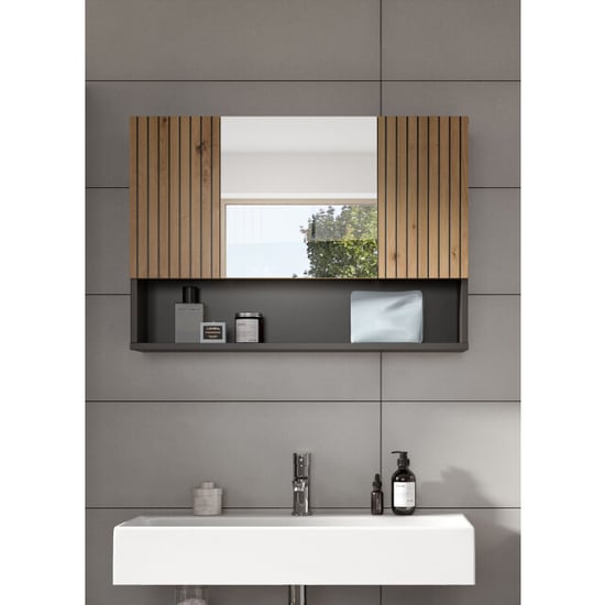 Furnilux Spiegelkast basalt en 3 deuren met spiegel ruime badkamer opbergkast - Image 3