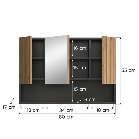 Furnilux Spiegelkast basalt en 3 deuren met spiegel ruime badkamer opbergkast - Image 4
