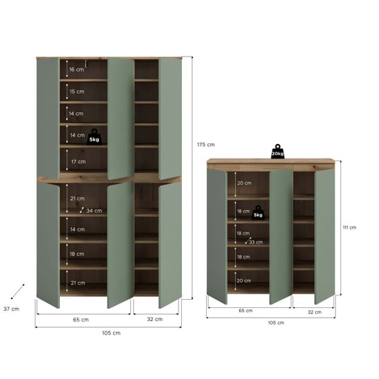 Furnilux Universele kast in rookgroen en 22 schappen en kleiderstang 175x175x37 - Image 5