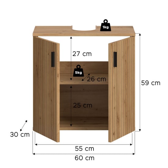 Furnilux Wastafelkast in artisan oak stijlvolle badkamer opbergkast met 2 deuren - Image 5