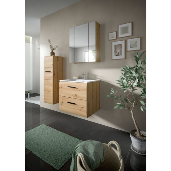 Furnilux Badcombinatie met wastafel en spiegelkast 3-delige set artisan oak look - Image 2