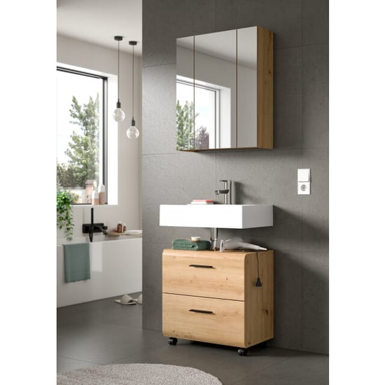 Furnilux Badcombinatie op wielen spiegelkast en wastafelkast artisan oak 60x185 cm - Image 3