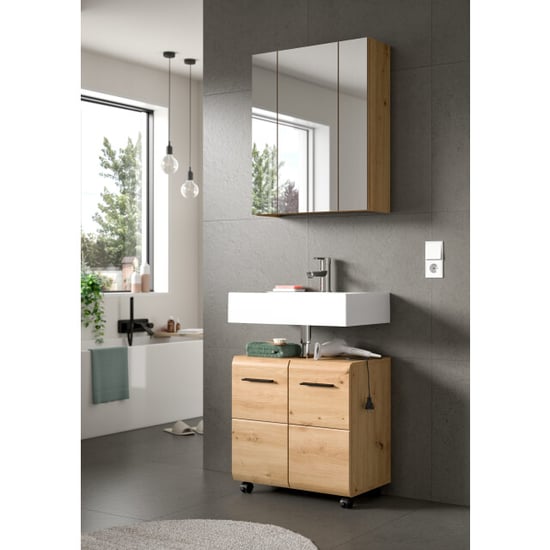 Furnilux Badcombinatie op wielen spiegelkast en wastafelkast artisan oak 60x185 cm - Image 4