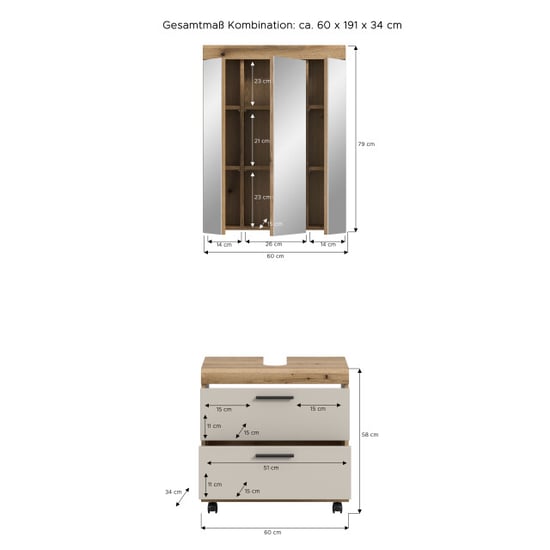 Furnilux Badcombinatie op wielen compacte 2-delige set met spiegelkast evoak oak en - Image 3