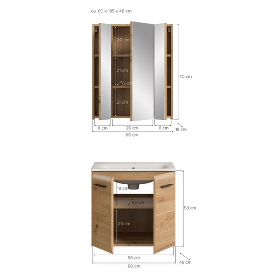 Furnilux Badcombinatie met wastafel en spiegelkast artisan oak look 60 cm breed - Image 5