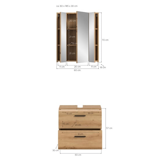 Furnilux Badcombinatie op wielen spiegelkast en wastafelkast artisan oak 60x185 cm - Image 4