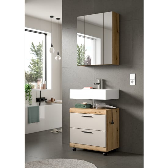 Furnilux Badcombinatie op wielen compacte 2-delige set met spiegelkast evoak oak en - Image 4