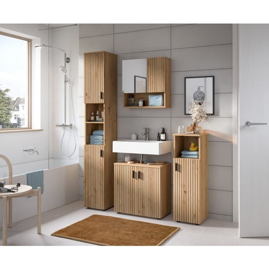 Furnilux Badcombinatie artisan oak 3-delige set met spiegelkast en wastafel 105x192cm - Image 2