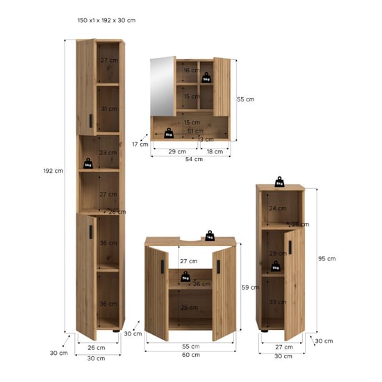 Furnilux Badcombinatie artisan oak 4-delige set met spiegelkast en wastafel - - Image 3