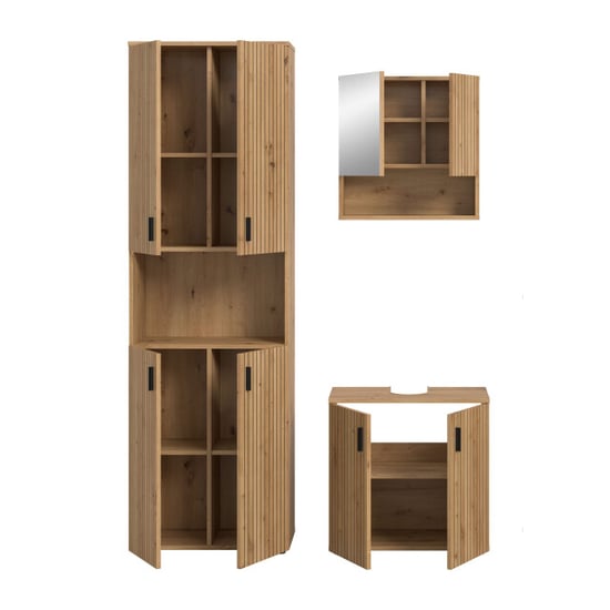 Furnilux Badcombinatie artisan oak 3-delige set met wastafel en spiegelkast 135 cm - Image 2