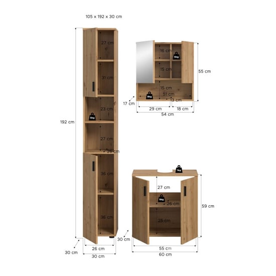 Furnilux Badcombinatie artisan oak 3-delige set met spiegelkast en wastafel 105x192cm - Image 3