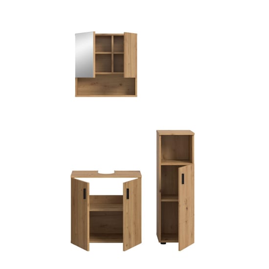 Furnilux Badcombinatie set artisan eik 3-delige badkamer meubels met spiegelkast - Image 2