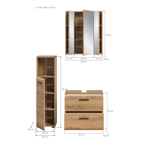 Furnilux Badcombinatie-3-delige set-met-wastafel-en-spiegelkast-artisan-oak - Image 3